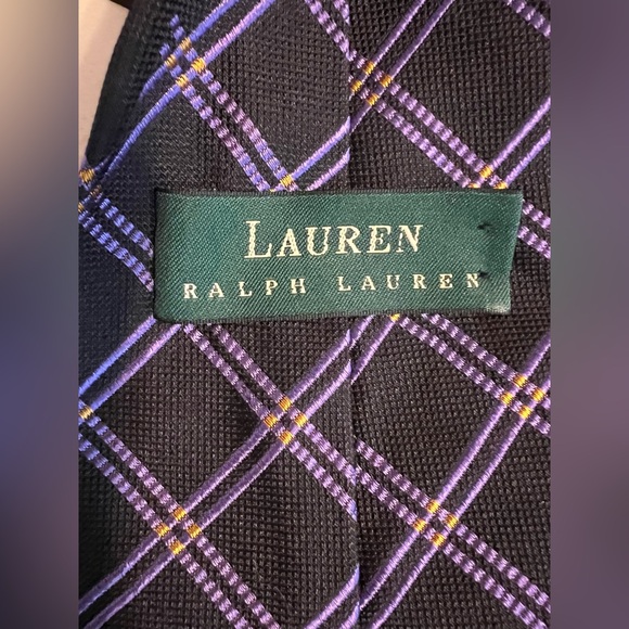 👔 LRL Lauren Ralph Lauren Green Label Silk Necktie / Neck Tie | Black & Purple - Picture 7 of 10